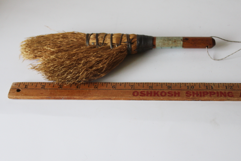 photo of vintage Amana Colonies hand crafted primitive broom, hearth whisk brush wire wrapped wood handle  #2