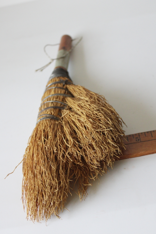 photo of vintage Amana Colonies hand crafted primitive broom, hearth whisk brush wire wrapped wood handle  #3
