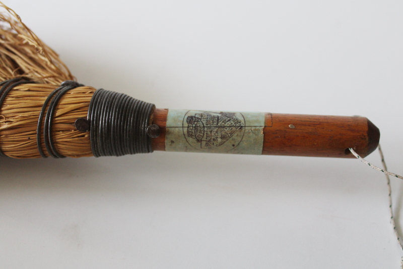 photo of vintage Amana Colonies hand crafted primitive broom, hearth whisk brush wire wrapped wood handle  #5