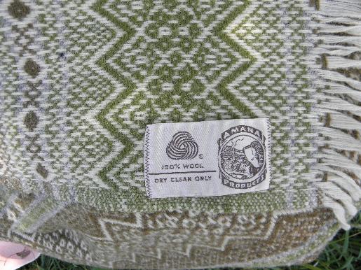 photo of vintage Amana camp blanket or throw, hand-woven wool, green and brown #2