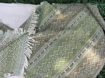 catalog photo of vintage Amana camp blanket or throw, hand-woven wool, green and brown