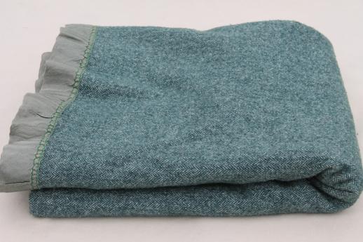 photo of vintage Amana label herringbone wool blanket, travel size throw, car or camp blanket #4