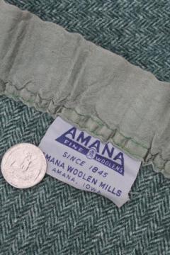 catalog photo of vintage Amana label herringbone wool blanket, travel size throw, car or camp blanket