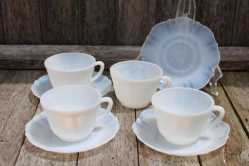 catalog photo of vintage American Sweetheart Monax white opalescent depression glass cups & saucers