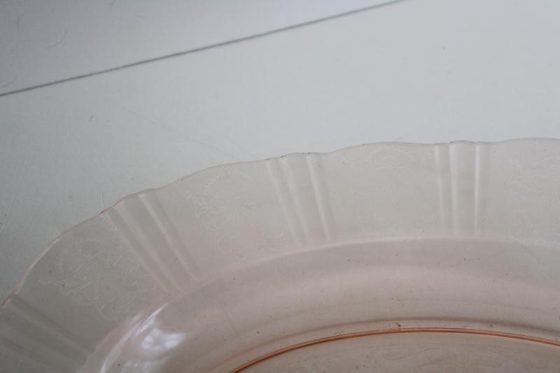 photo of vintage American Sweetheart pink depression glass platter, rare factory second #4