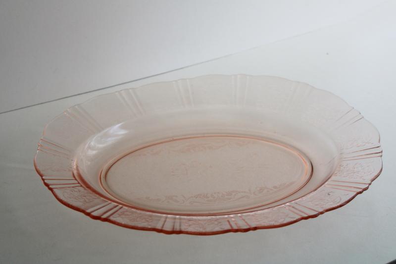 photo of vintage American Sweetheart pink depression glass platter, rare factory second #5