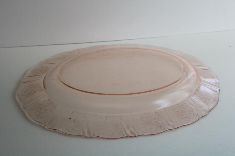photo of vintage American Sweetheart pink depression glass platter, rare factory second #8