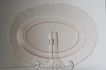 catalog photo of vintage American Sweetheart pink depression glass platter, rare factory second