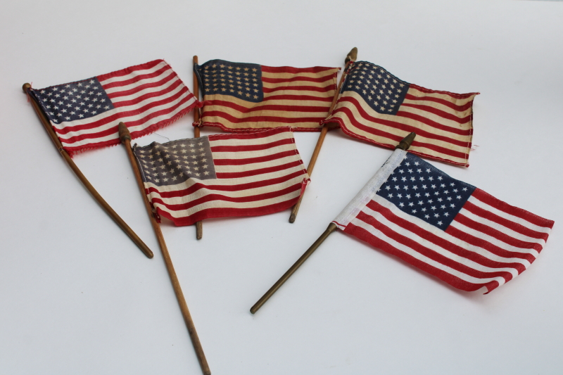 photo of vintage American flags lot, old 48 star flags, 50 star flag marked made in USA #1