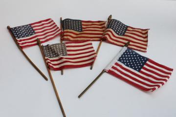 catalog photo of vintage American flags lot, old 48 star flags, 50 star flag marked made in USA 