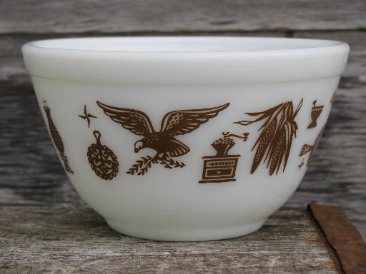 photo of vintage American heritage brown eagle pattern Pyrex, small mixing bowl #1