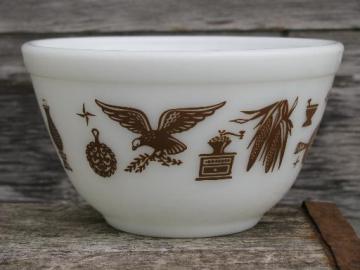 catalog photo of vintage American heritage brown eagle pattern Pyrex, small mixing bowl