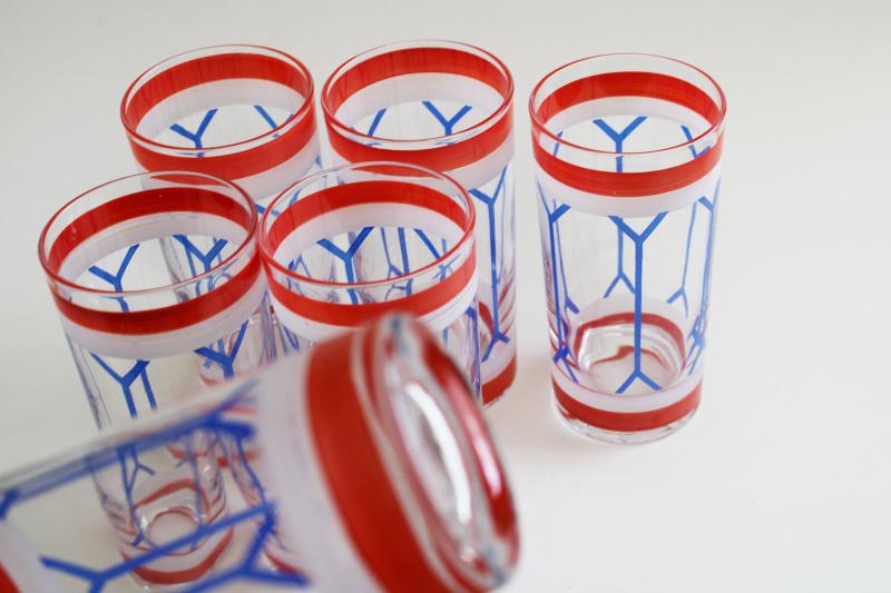 photo of vintage Americana red white blue hand painted drinking glasses patriotic drum #3