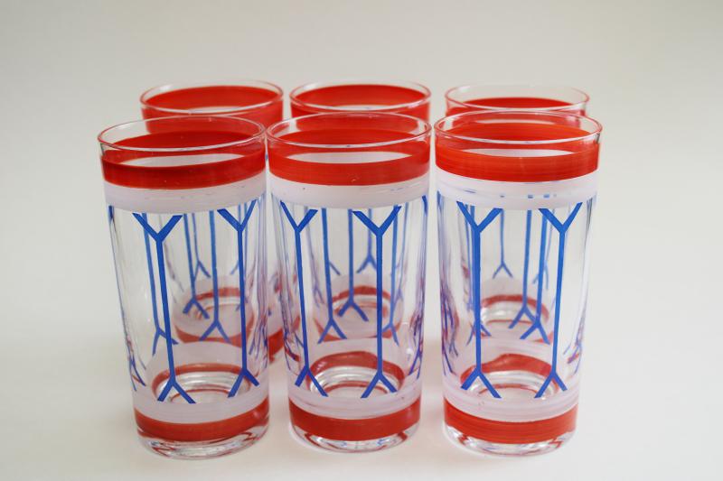 photo of vintage Americana red white blue hand painted drinking glasses patriotic drum #4