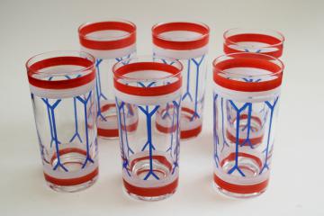 photo of vintage Americana red white blue hand painted drinking glasses patriotic drum