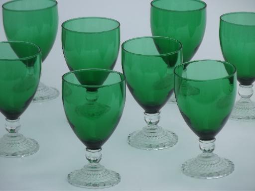 photo of vintage Anchor Hocking Berwick forest green / crystal water or wine glasses #1