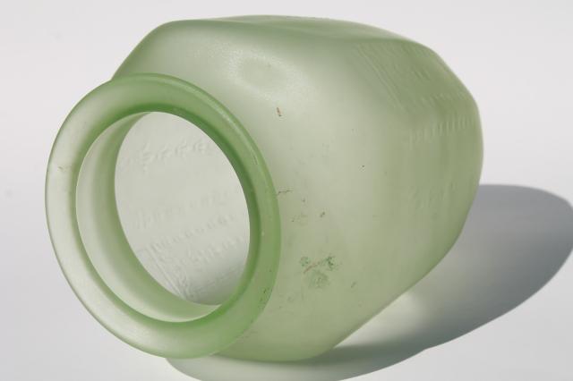 photo of vintage Anchor Hocking Cameo pattern green depression glass vase, satin frosted finish #5