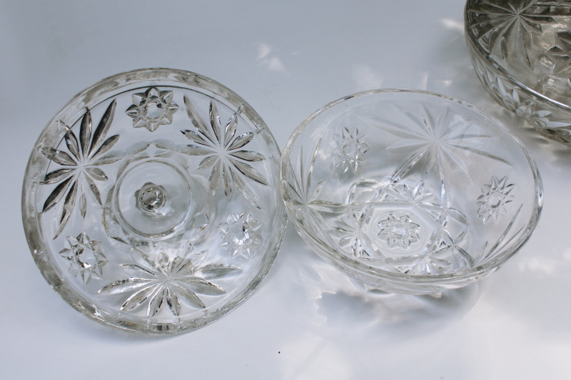 photo of vintage Anchor Hocking EAPC Prescut star pattern pressed glass large & small candy dishes #2