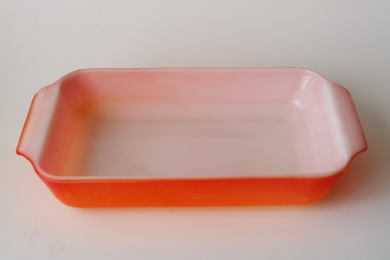 photo of vintage Anchor Hocking Fire King glass baking pan 1 1/2 qt flame orange ombre 432  #1