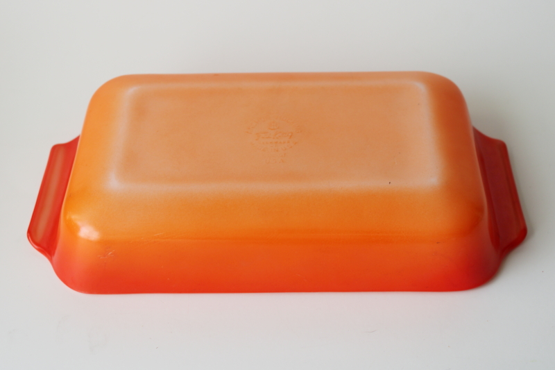 photo of vintage Anchor Hocking Fire King glass baking pan 1 1/2 qt flame orange ombre 432  #4