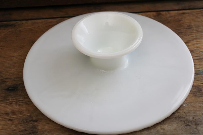 photo of vintage Anchor Hocking Fire King ivory glass cake stand, pedestal cake plate #3