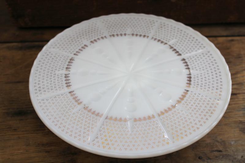 photo of vintage Anchor Hocking Fire King ivory glass cake stand, pedestal cake plate #5