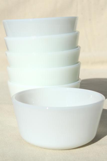 photo of vintage Anchor Hocking Fire King milk glass custard cups or ramekins, tiny bowl baking dishes #1