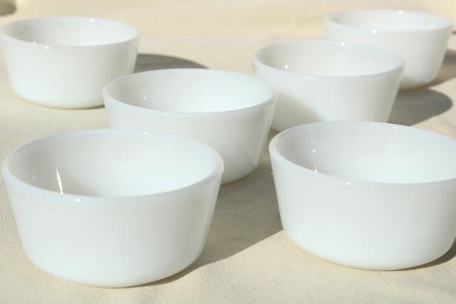 photo of vintage Anchor Hocking Fire King milk glass custard cups or ramekins, tiny bowl baking dishes #2