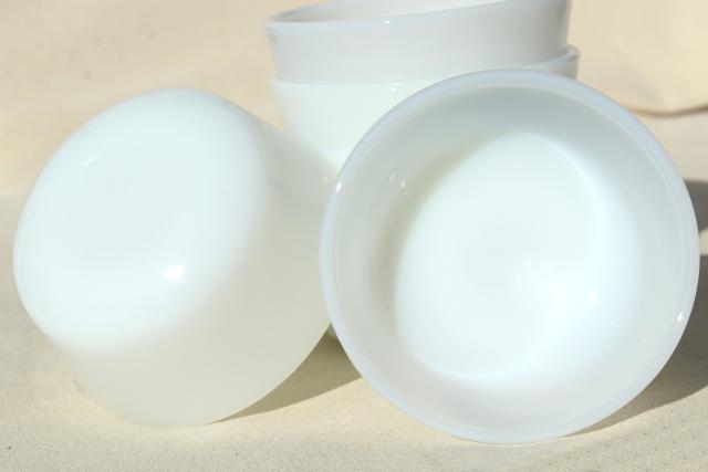 photo of vintage Anchor Hocking Fire King milk glass custard cups or ramekins, tiny bowl baking dishes #5