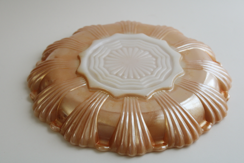 photo of vintage Anchor Hocking Fire King peach luster glass egg plate, serving tray for deviled eggs #5