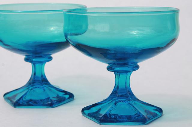 photo of vintage Anchor Hocking Flair sherbet glasses, laser blue glass stemware #2