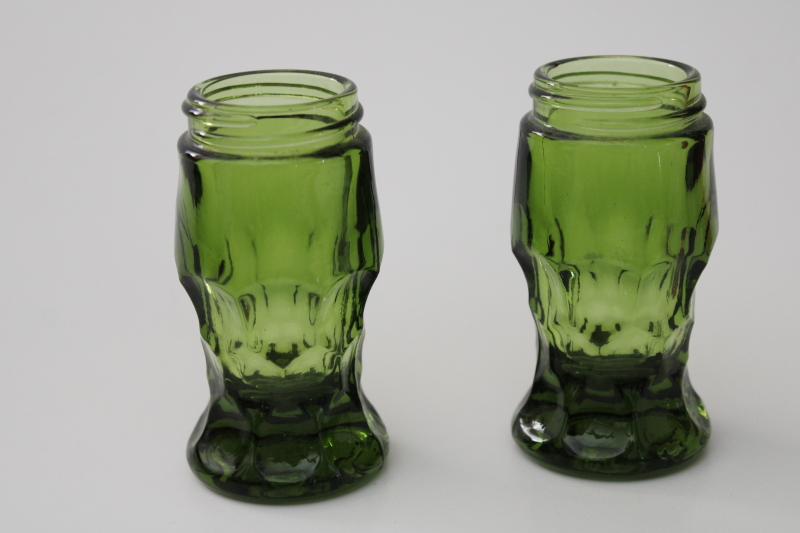 photo of vintage Anchor Hocking Georgian pattern salt & pepper shaker jars, retro avocado green glass #1