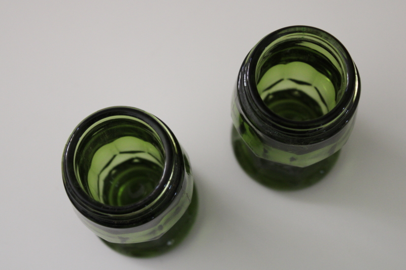 photo of vintage Anchor Hocking Georgian pattern salt & pepper shaker jars, retro avocado green glass #2