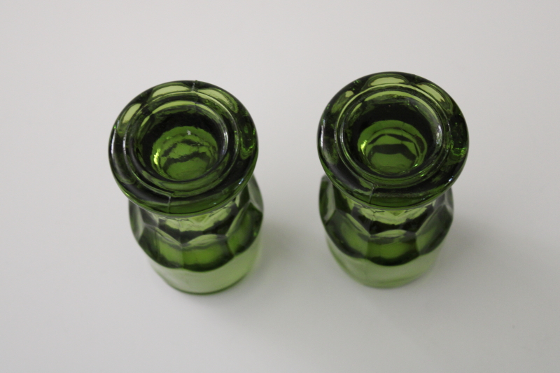 photo of vintage Anchor Hocking Georgian pattern salt & pepper shaker jars, retro avocado green glass #4