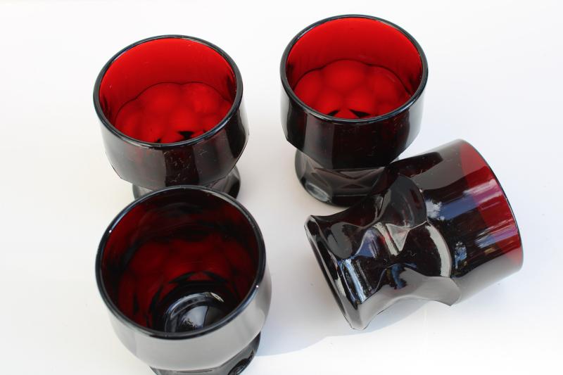 photo of vintage Anchor Hocking Georgian pattern tumblers, royal ruby red drinking glasses #2