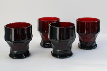 vintage Anchor Hocking Georgian pattern tumblers, royal ruby red drinking glasses