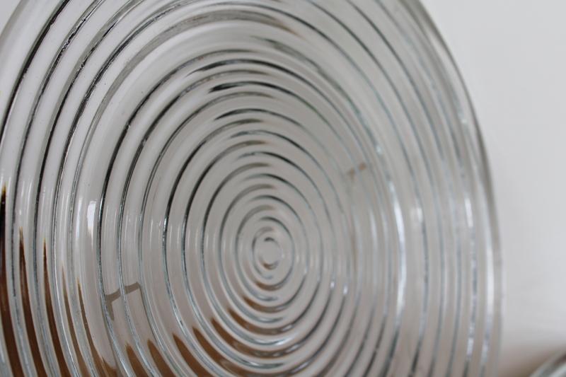 photo of vintage Anchor Hocking Manhattan depression glass dinner plates, stacked rings pattern #2