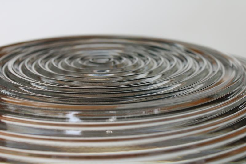 photo of vintage Anchor Hocking Manhattan depression glass dinner plates, stacked rings pattern #5