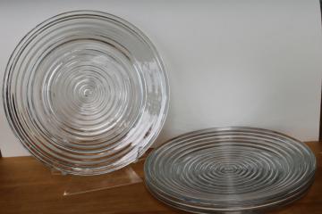 catalog photo of vintage Anchor Hocking Manhattan depression glass dinner plates, stacked rings pattern