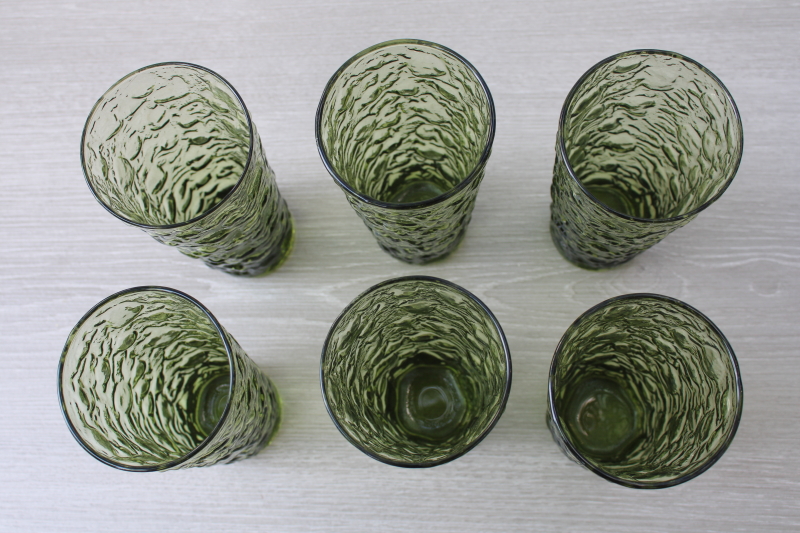 photo of vintage Anchor Hocking Milano crinkle textured glass tall tumblers, avocado green #2