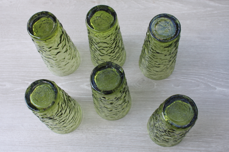 photo of vintage Anchor Hocking Milano crinkle textured glass tall tumblers, avocado green #4