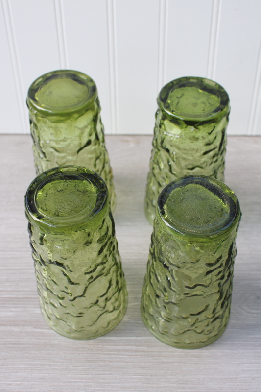 photo of vintage Anchor Hocking Milano crinkle textured glass tumblers, avocado green highballs #4