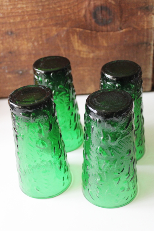 photo of vintage Anchor Hocking Milano textured glass drinking glasses, forest green tumblers #2