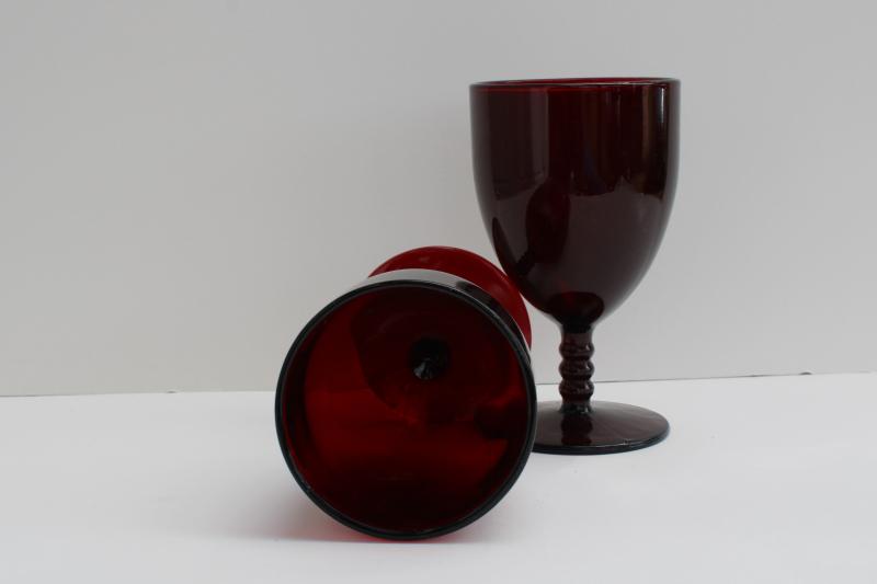 photo of vintage Anchor Hocking Monarch pattern royal ruby red wine glasses or water goblets #2