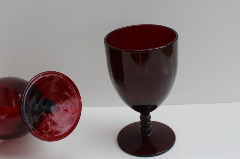 photo of vintage Anchor Hocking Monarch pattern royal ruby red wine glasses or water goblets #3