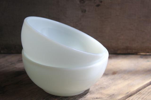 photo of vintage Anchor Hocking Oven Proof white glass bowls, heavy restaurant ware milk glass #1