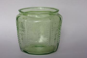 catalog photo of vintage Anchor Hocking Princess pattern green depression glass cookie or biscuit jar