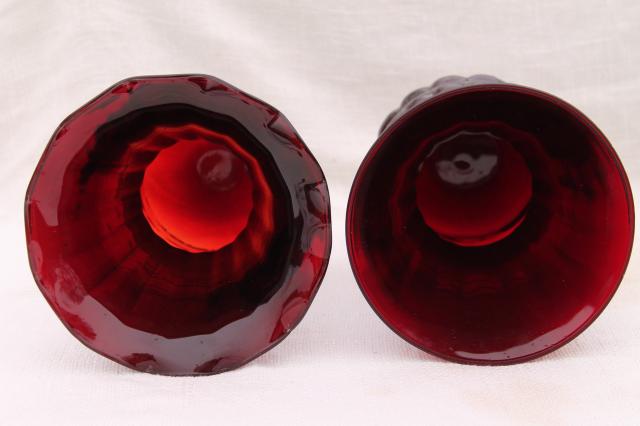 photo of vintage Anchor Hocking Royal Ruby red glass vases - large flower vase crimped & plain #4