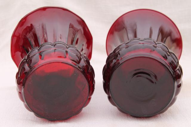 photo of vintage Anchor Hocking Royal Ruby red glass vases - large flower vase crimped & plain #5