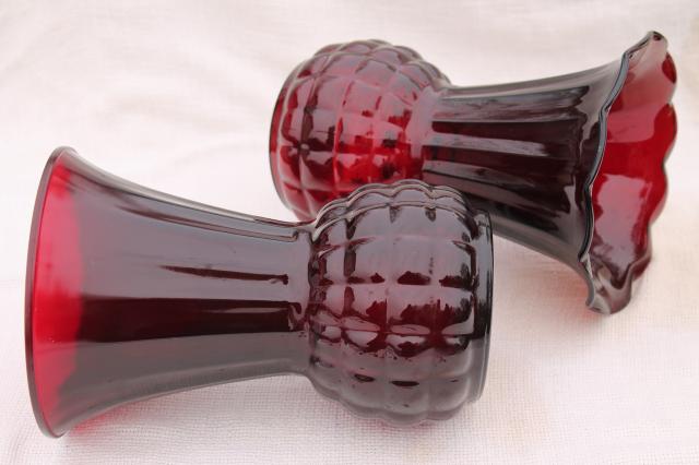 photo of vintage Anchor Hocking Royal Ruby red glass vases - large flower vase crimped & plain #6